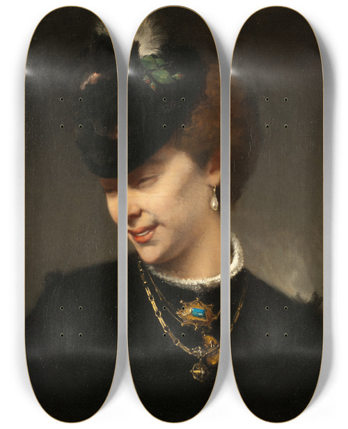 Triptych art skateboard deck of Hugo Salmson A Parisian Lady by Hugo Salmson (1843-1894)