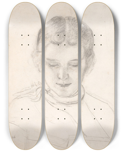 Triptych art skateboard deck of Kristian Zahrtmann Kunstnerens Sster Elizabeth Zahrtmann Lsende by Kristian Zahrtmann (1834-1912)