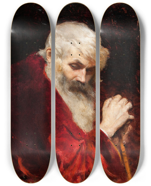 Triptych art skateboard deck of Leon Wyczkowski Bust Of A Bearded Old Man by Leon Wyczolkowski (1852-1936)