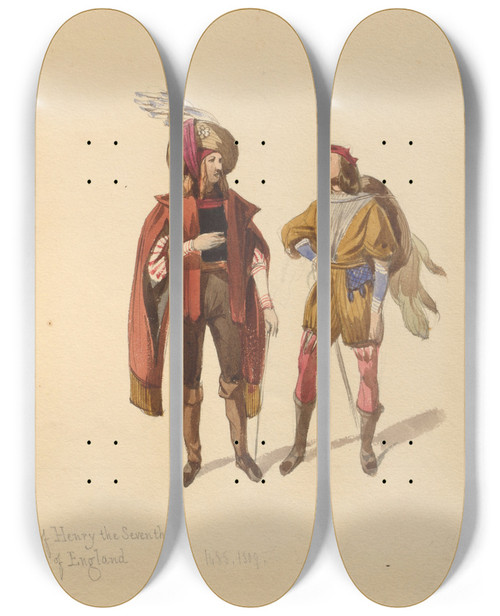 Triptych art skateboard deck of John Richard Coke Smyth Sketches Of Costume Pl108 by John Richard Coke Smyth (1808-1882)