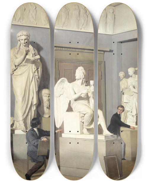 Triptych art skateboard deck of Julius Exner The Plaster Cast Collection In The Royal Academy Of Fine Arts by Julius Exner (1825-1910)