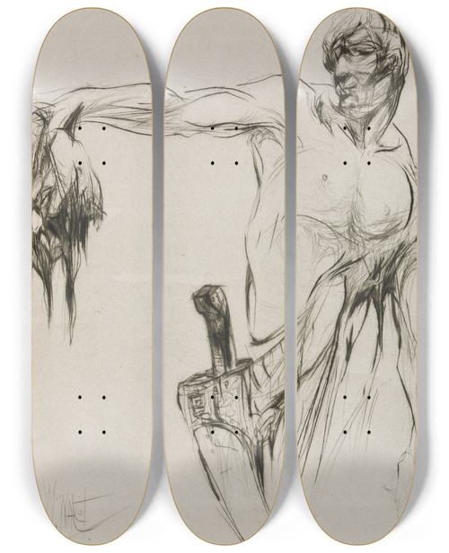 Triptych art skateboard deck of William Walcot Herodias Page 53 The Head Entered And Mannaeus Held It By The Hair At Arms Length Proud From The Applause by William Walcot (1874-1943)