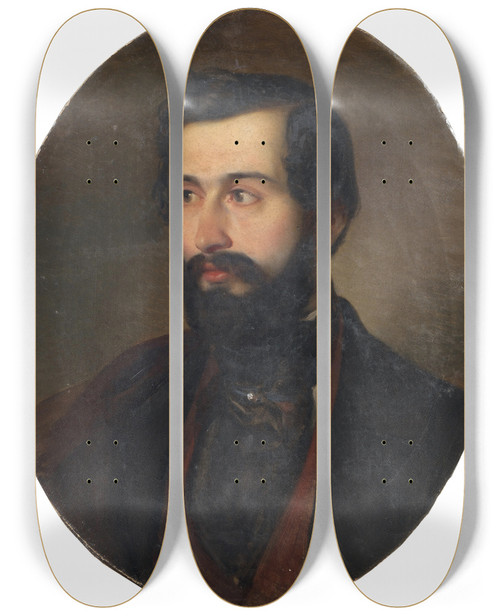 Triptych art skateboard deck of Alajos Gyrgyi Giergl Portrait Of A Man by Alajos Gyorgyi Giergl (1821-1863)