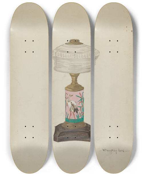 Triptych art skateboard deck of Willoughby Ions Lamp Base by Willoughby Ions