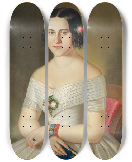 Triptych art skateboard deck of Peter Michal Boh Portrait Of Kornlia Spanyikbainterov by Peter Michal Bohun (1822-1879)