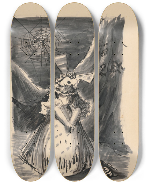 Triptych art skateboard deck of Jn Novk Mtve Dievatko S Maou_2 by Jan Novak (1921-1944)