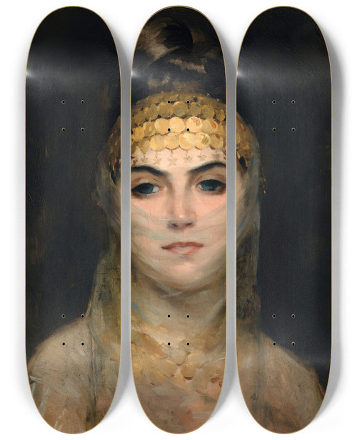 Triptych art skateboard deck of Theodoros Ralli Odalisque_2 by Theodoros Ralli (1852-1909)