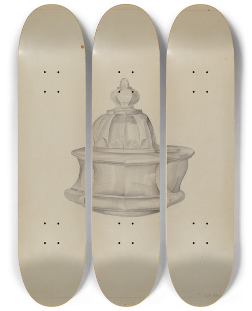Triptych art skateboard deck of Samuel O Klein Ink Well by Samuel O Klein