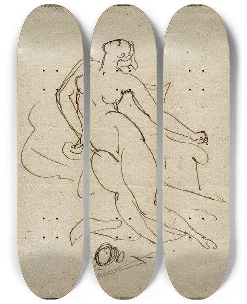 Triptych art skateboard deck of David Humbert De Superville Phaedra Getourmenteerde Vrouw_2 by David Humbert De Superville (1770-1849)