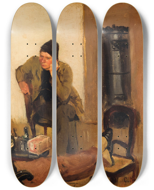 Triptych art skateboard deck of Christian Krohg Charles Lundh In Conversation With Christian Krohg by Christian Krohg (1852-1925)