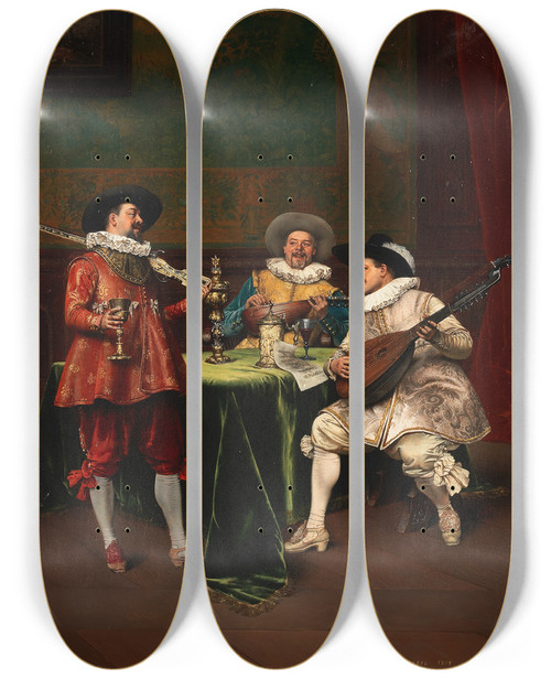 Triptych art skateboard deck of Adolphealexandre Lesrel The Recital by Adolphe Alexandre Lesrel (1839-1929)
