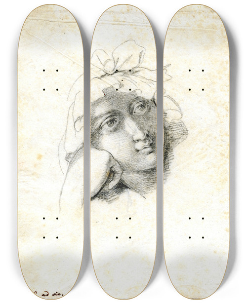 Triptych art skateboard deck of David Humbert De Superville Mietje Brinkman Trois Quarts Leunend Op De Hand by David Humbert De Superville (1770-1849)