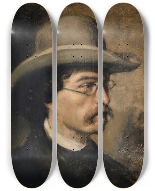 Triptych art skateboard deck of Ernst Stckelberg Portrait Of The Painter Theodor Deschwanden by Ernst Stuckelberg (1831-1903)