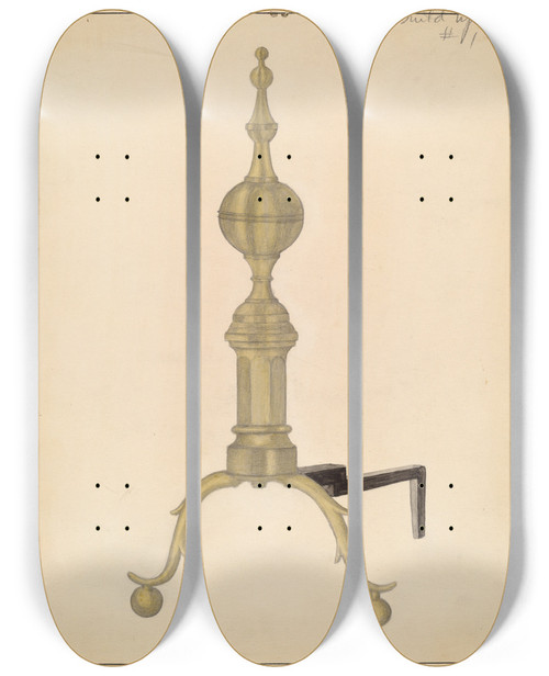 Triptych art skateboard deck of En Dunne Andiron by E.N. Dunne