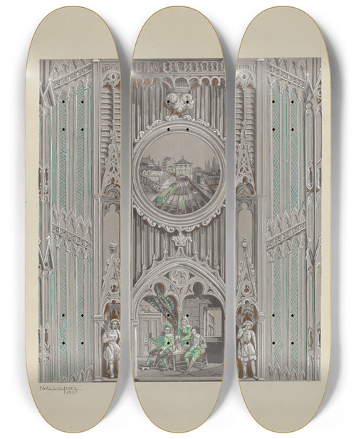 Triptych art skateboard deck of Nicholas Acampora Wall Paper And Border_1 by Nicholas Acampora