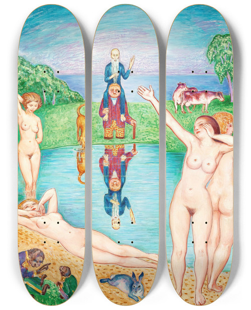 Triptych art skateboard deck of Nils Dardel The Return To The Playgrounds Of Youth by Nils Dardel (1888-1943)