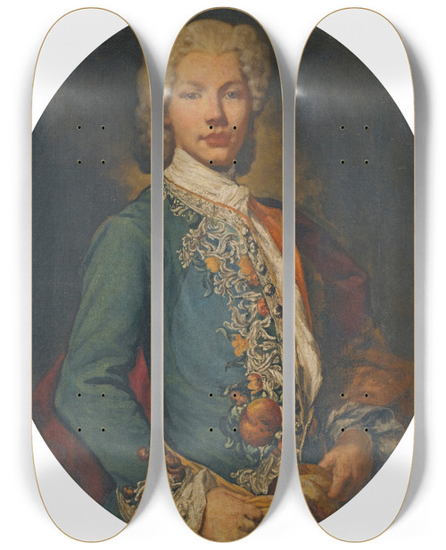 Triptych art skateboard deck of Vittore Ghislandi Portrait Of A Young Man In A Green Tunic by Vittore Ghislandi (1655-1743)