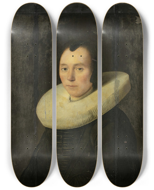 Triptych art skateboard deck of Anthonie Palamedesz Portrait Of Alady by Anthonie Palamedesz (1601-1673)