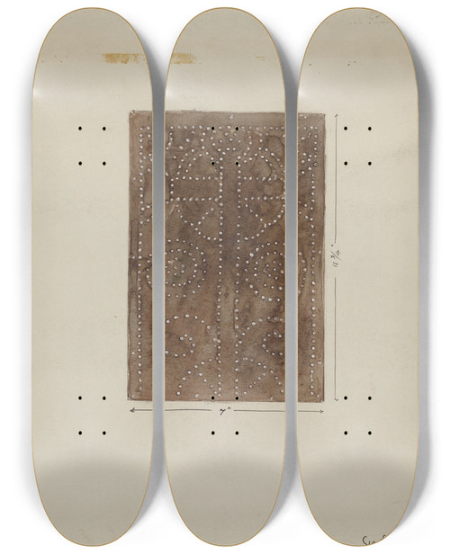 Triptych art skateboard deck of Geoffrey Holt Pierced Metal Screen Inside Confessional by Geoffrey Holt (20-)