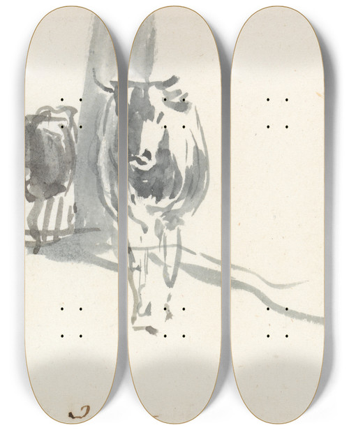 Triptych art skateboard deck of John Linnell Two Cows by John Linnell (1792-1882)