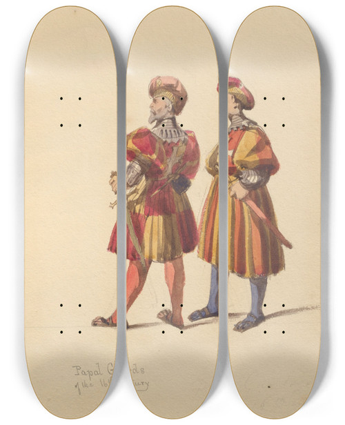 Triptych art skateboard deck of John Richard Coke Smyth Sketches Of Costume Pl075 by John Richard Coke Smyth (1808-1882)