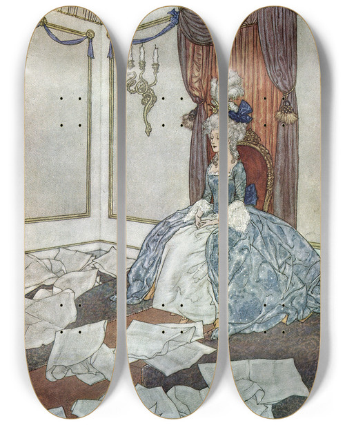 Triptych art skateboard deck of Edmund Dulac The Snow Queen Pl 4 by Edmund Dulac (1882-1953)