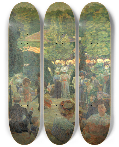 Triptych art skateboard deck of Ludovic Valle Le Parc Montsouris by Ludovic Vallee (1864-1939)