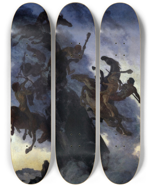 Triptych art skateboard deck of Albert Welti Riders In The Mist by Albert Welti (1862-1912)