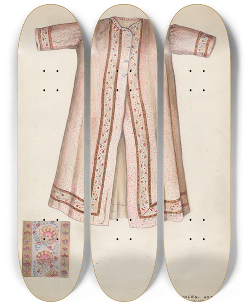 Triptych art skateboard deck of Edna C Rex Boys Dressing Gown by Edna C Rex (1893-1972)