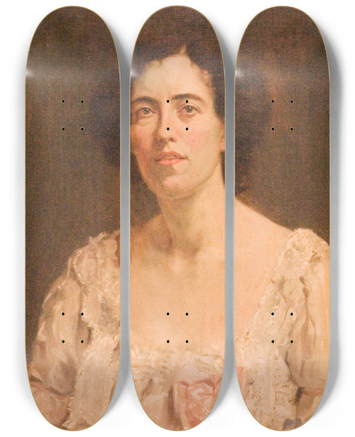 Triptych art skateboard deck of Manchershaw Fakirjee Pithawalla Picture Of A Lady by Manchershaw Fakirjee Pithawalla (1872-1937)
