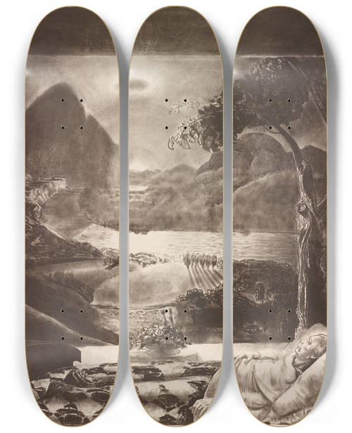Triptych art skateboard deck of George Wesley Bellows The Return To Life From H G Wells Series Men Like Gods by George Wesley Bellows (1882-1925)
