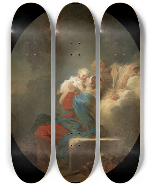Triptych art skateboard deck of Jeanhonor Fragonard The Rest On The Flight Intoegypt by Jean-Honor Fragonard (1732-1806)