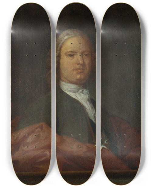 Triptych art skateboard deck of Antoni Viladomat Portrait Of A Knight Of The Order Of Saint John by Antoni Viladomat (1678-1755)