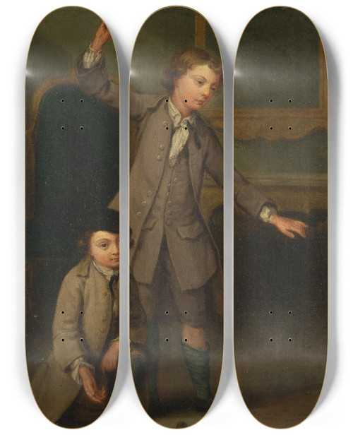 Triptych art skateboard deck of Joseph Francis Nollekens Portrait Of Two Boys Probably Joseph And John Joseph Nollekens by Joseph Francis Nollekens (1702-1748)