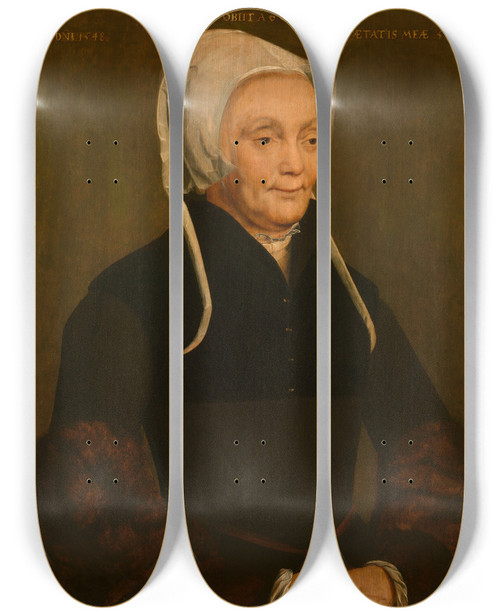 Triptych art skateboard deck of Pieter Pourbus Portrait Of A Woman_1 by Pieter Pourbus (1523-1584)