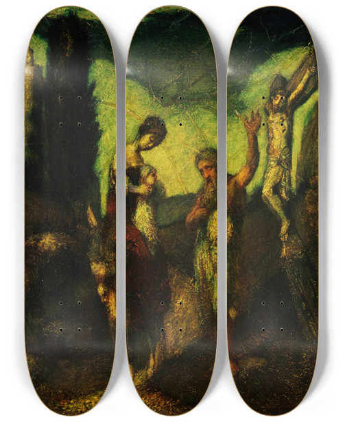 Triptych art skateboard deck of Albert Pinkham Ryder The Story Of The Cross by Albert Pinkham Ryder (1847-1917)