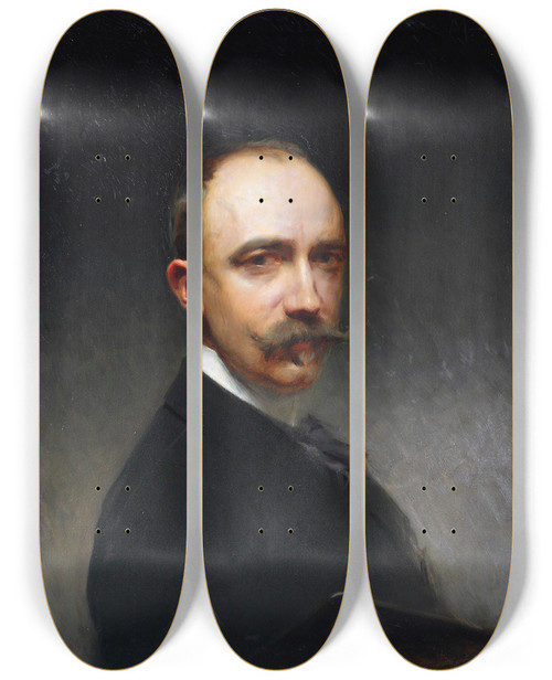 Triptych art skateboard deck of Modesto Teixidor Y Torres Self Portrait by Modesto Teixidor Y Torres (1854-1928)