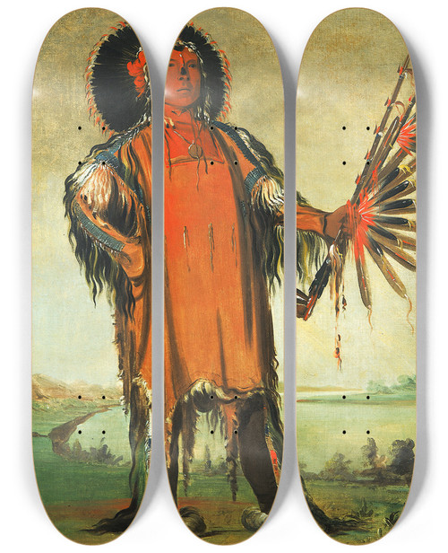 Triptych art skateboard deck of George Catlin Hanatnumak Wolf Chief Head Chief Of The Tribe by George Catlin (1796-1872)