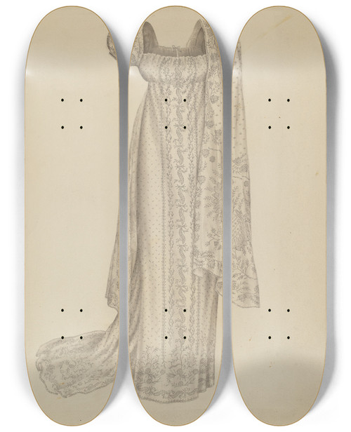 Triptych art skateboard deck of Melita Hofmann Wedding Dress With Scarf by Melita Hofmann (1907-1976)