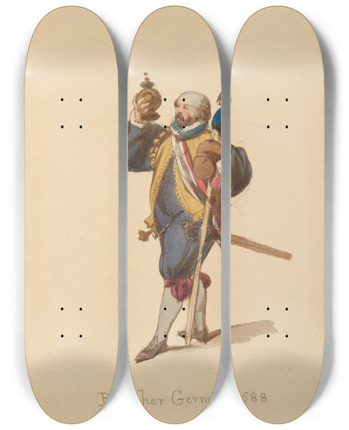Triptych art skateboard deck of John Richard Coke Smyth Sketches Of Costume Pl033 by John Richard Coke Smyth (1808-1882)