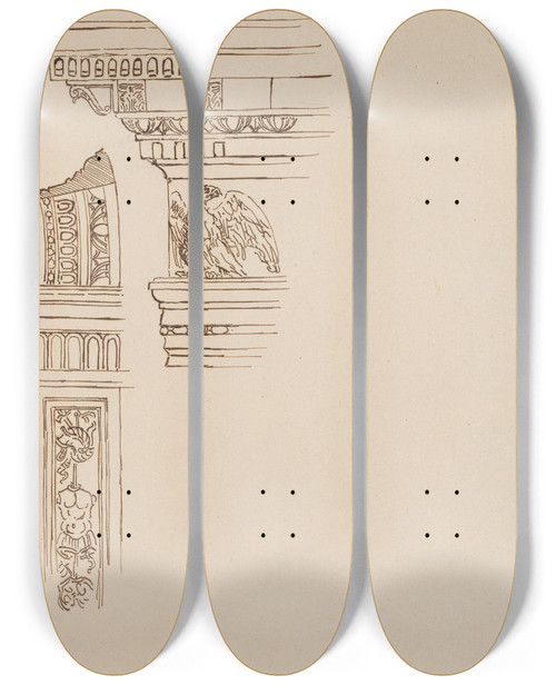 Triptych art skateboard deck of Stanisaw Wyspiaski Studies Of Elements Of Italian Architecture by Stanislaw Wyspianski (1869-1907)