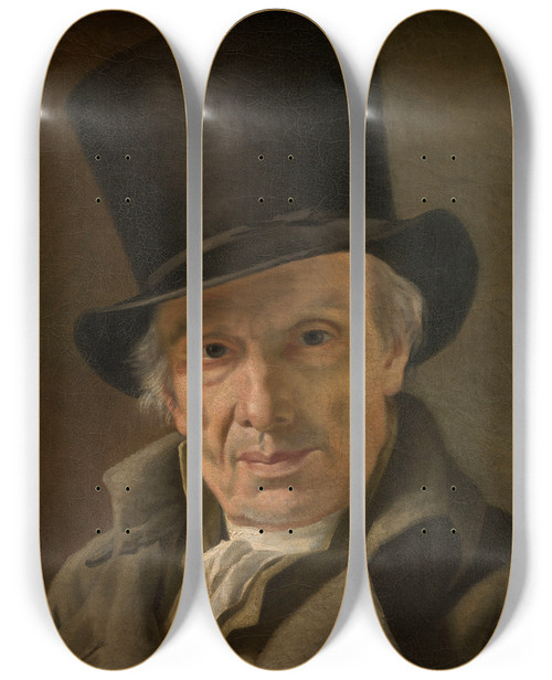 Triptych art skateboard deck of Jacques Louis David Man In A Hat by Jacques Louis David (1748-1825)