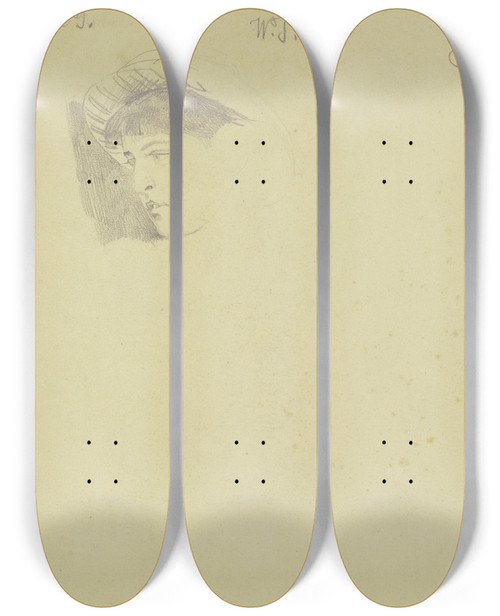 Triptych art skateboard deck of Wilhelm Trbner Portrait Of Countess G by Wilhelm Trubner (1851-1917)