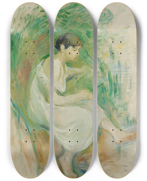 Triptych art skateboard deck of Berthe Morisot Baigneuse En Chemise by Berthe Morisot (1841-1895)