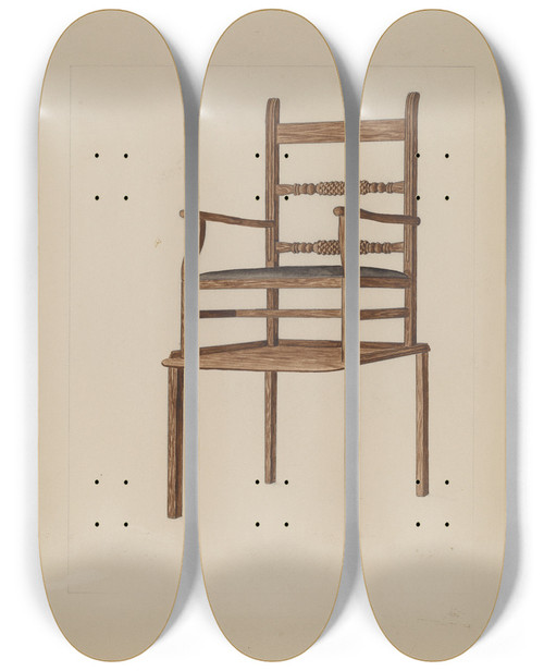 Triptych art skateboard deck of Frederick Jackson Childs High Chair by Frederick Jackson