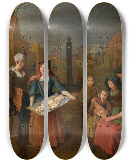 Triptych art skateboard deck of Pieter Snyers Aquarius by Pieter Snyers (1681-1752)