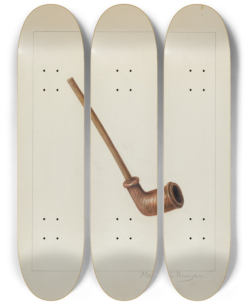 Triptych art skateboard deck of Manuel G Runyan Clay Pipe by Manuel G Runyan