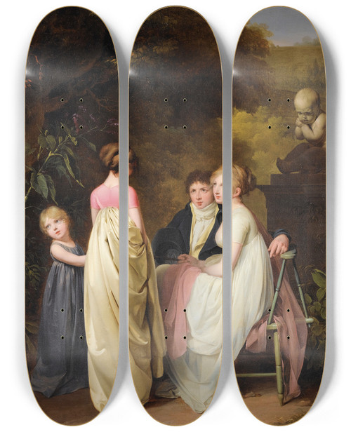 Triptych art skateboard deck of Louis Lopold Boilly Conversation Dans Un Parc Conversation In A Park by Louis Leopold Boilly (1761-1845)