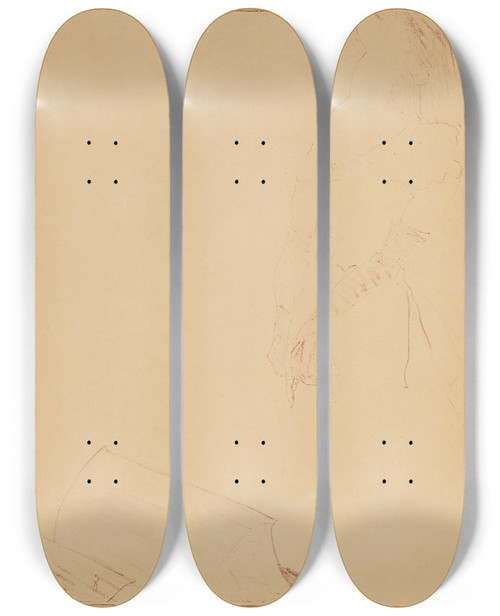 Triptych art skateboard deck of Henri De Toulouselautrec Yvette Guilbert Pl 7 by Henri de Toulouse-Lautrec (1864-1901)