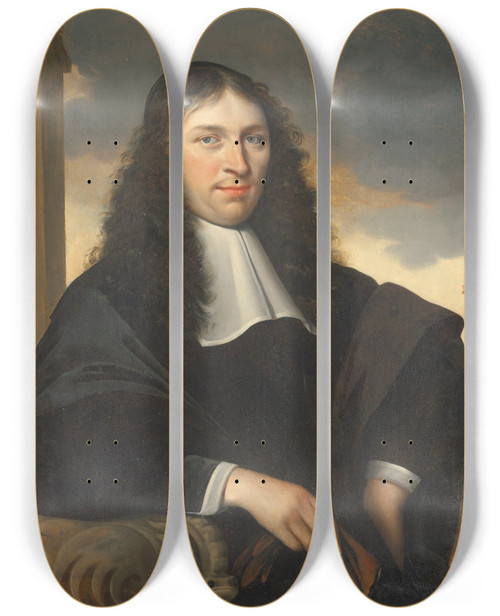 Triptych art skateboard deck of Anthonie Palamedesz Portrait Of A Gentleman by Anthonie Palamedesz (1601-1673)